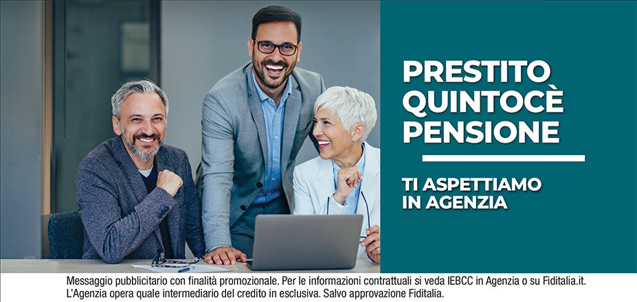 Agenzia SMG SRL Fiditalia | Modica, Ragusa | Cessione del Quinto Quintocè - Un consulente dedicato per i progetti di dipendenti e pensionati. Messaggio pubblicitario con finalità promozionale. Per le informazioni contrattuali si veda IEBCC in Agenzia o su Fiditalia. it. L’Agenzia opera quale intermediario del credito in esclusiva. Salvo approvazione Fiditalia.